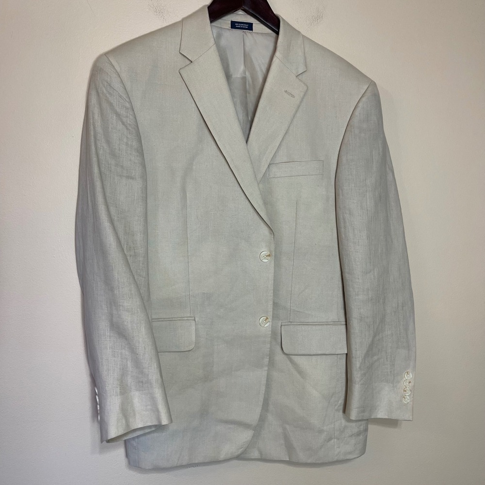 Saddlebred Mens 42R Linen Blazer Beige Oatmeal 2-Button Sport Coat Tailored